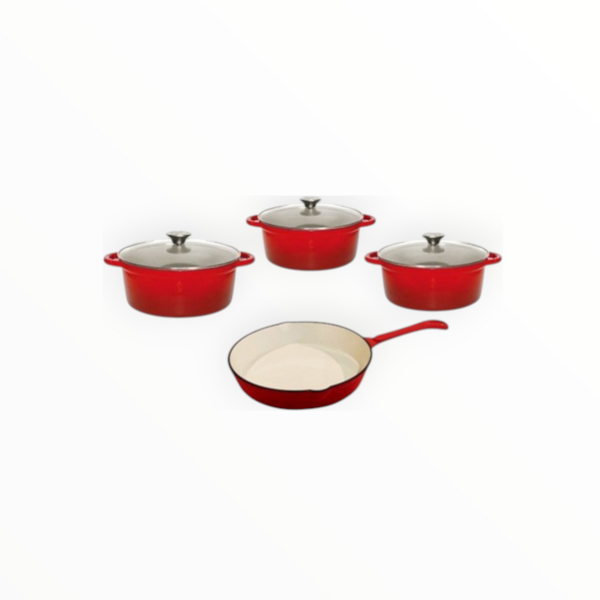 Cast Iron Pot Set 7 Piece with Glass Lids Enamel Red CH1186