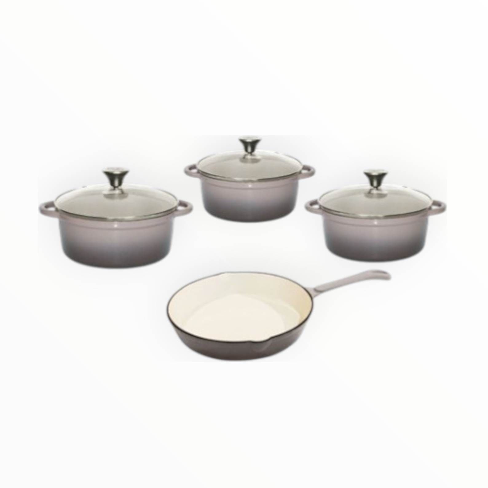 Cast Iron Pot Set 7 Piece with Glass Lids Enamel Grey CH1188