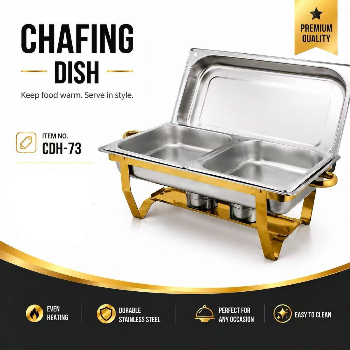Condere Home Chafing Dish 11 L Double Gold/Silver CDH-75
