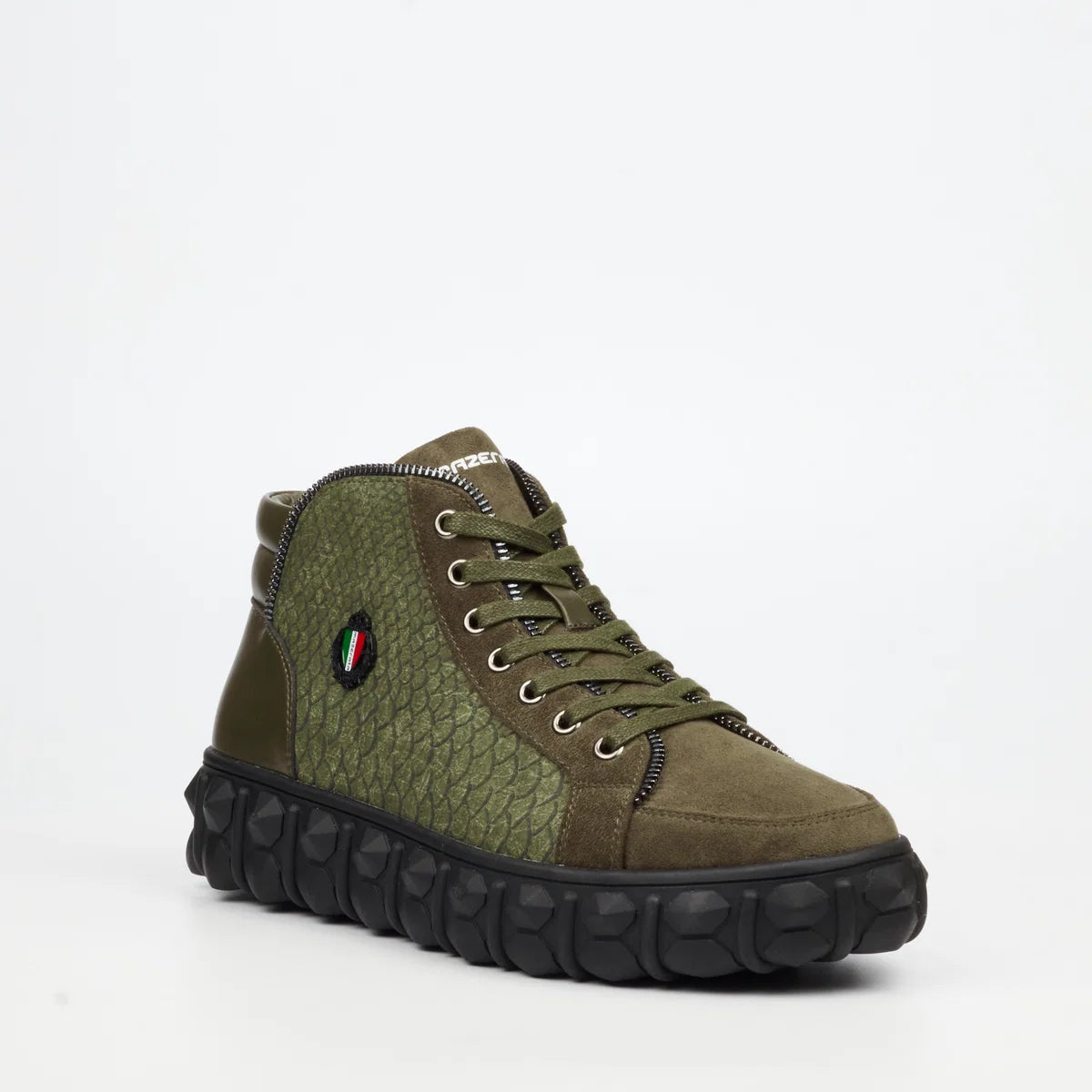 Mazerata Men's Pigale 15 Faux Suede Print Ankle Boot-Olive