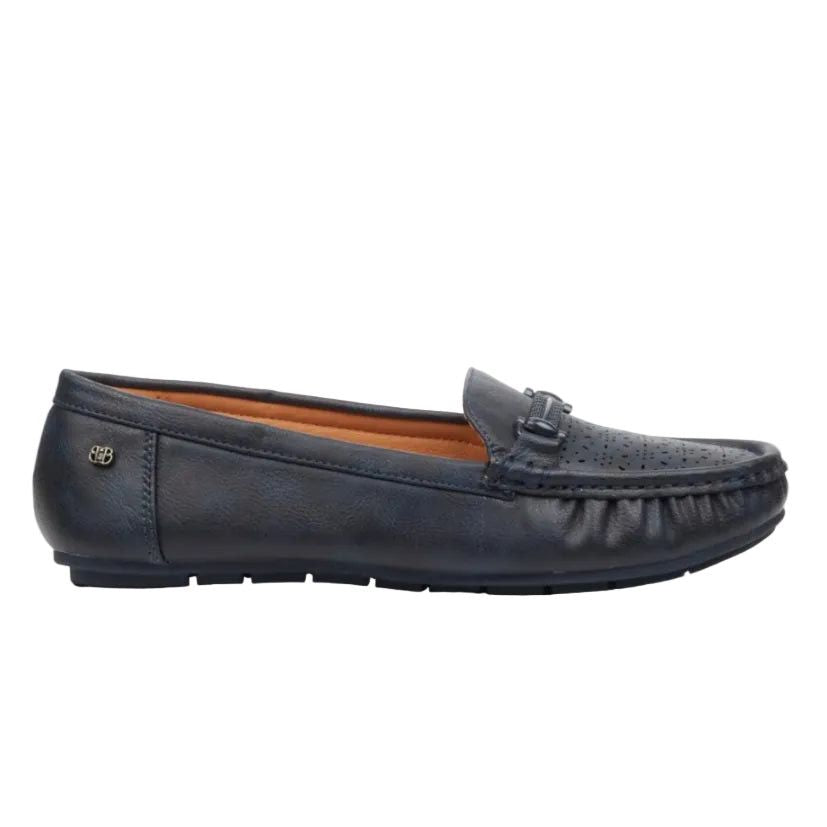 Butterfly Ladies Faux Leather Shoes Porto 1 In Navy.