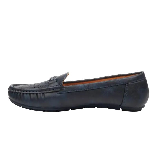 Butterfly Ladies Faux Leather Shoes Porto 1 In Navy.