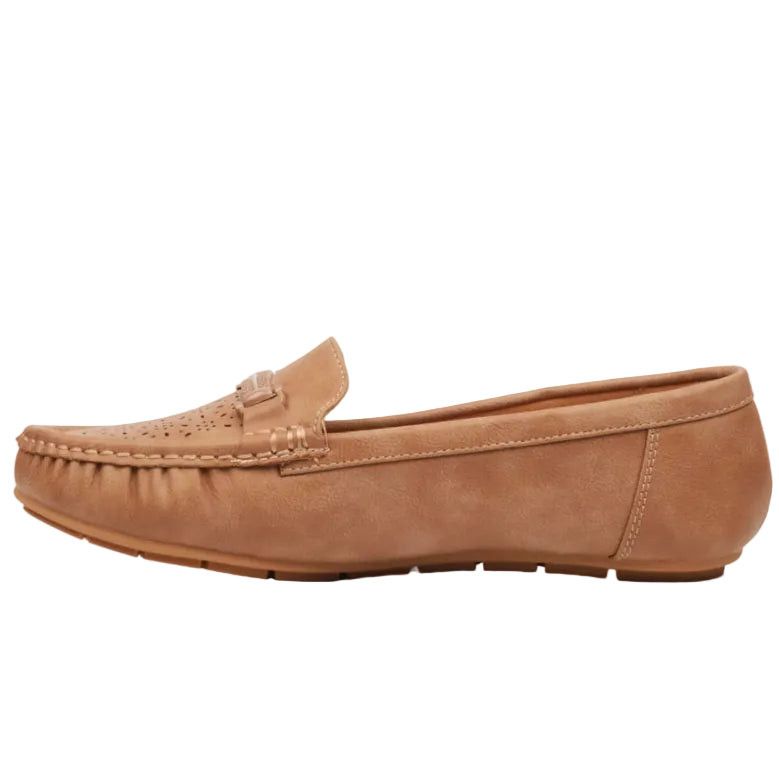 Butterfly Ladies Faux Leather Shoes Porto 1 In Taupe.