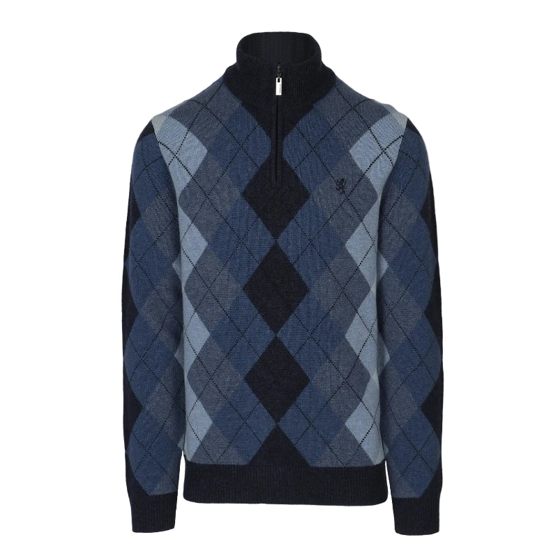 Pringle Jersey Wayne 1/4 Zip Argyle Knitwear Navy MKNI1700 PR111829.