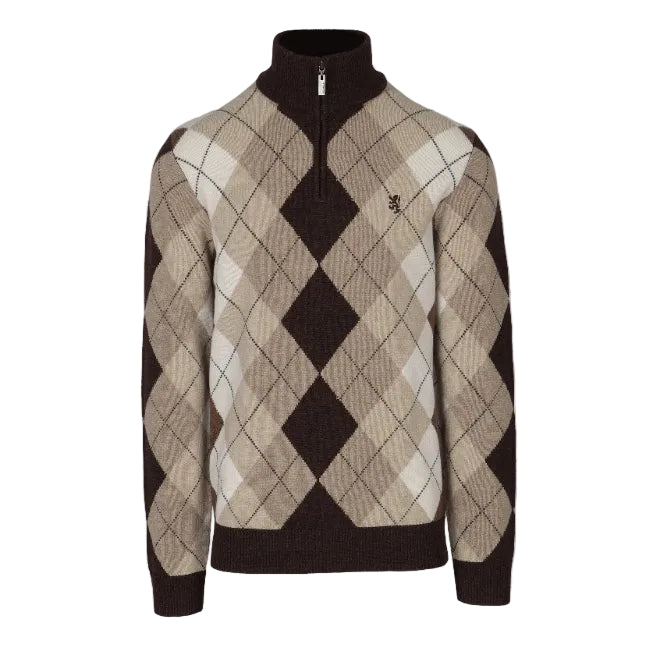 Pringle Jersey Wayne 1/4 Zip Argyle Knitwear Stone MKNI1700 PR111829.