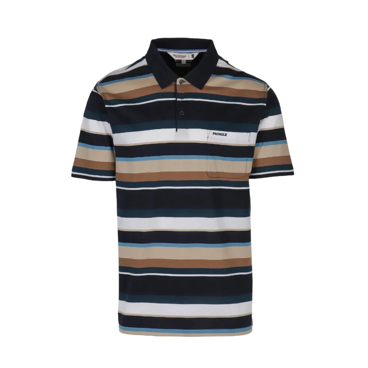 Pringle Lance Stripe Mercerised Golfer Navy.