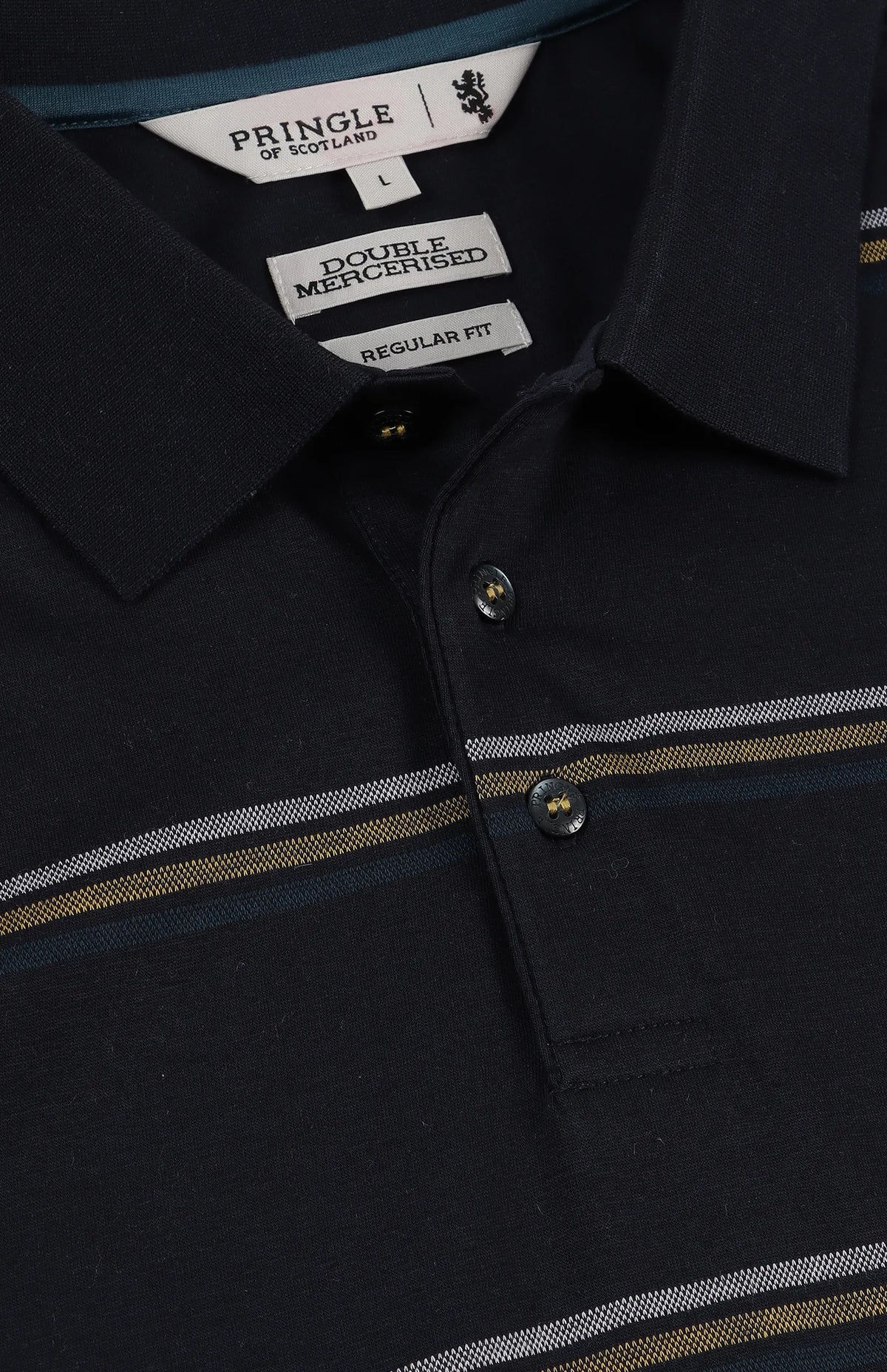 Pringle Scott Stripe Mercerised Golfer Navy