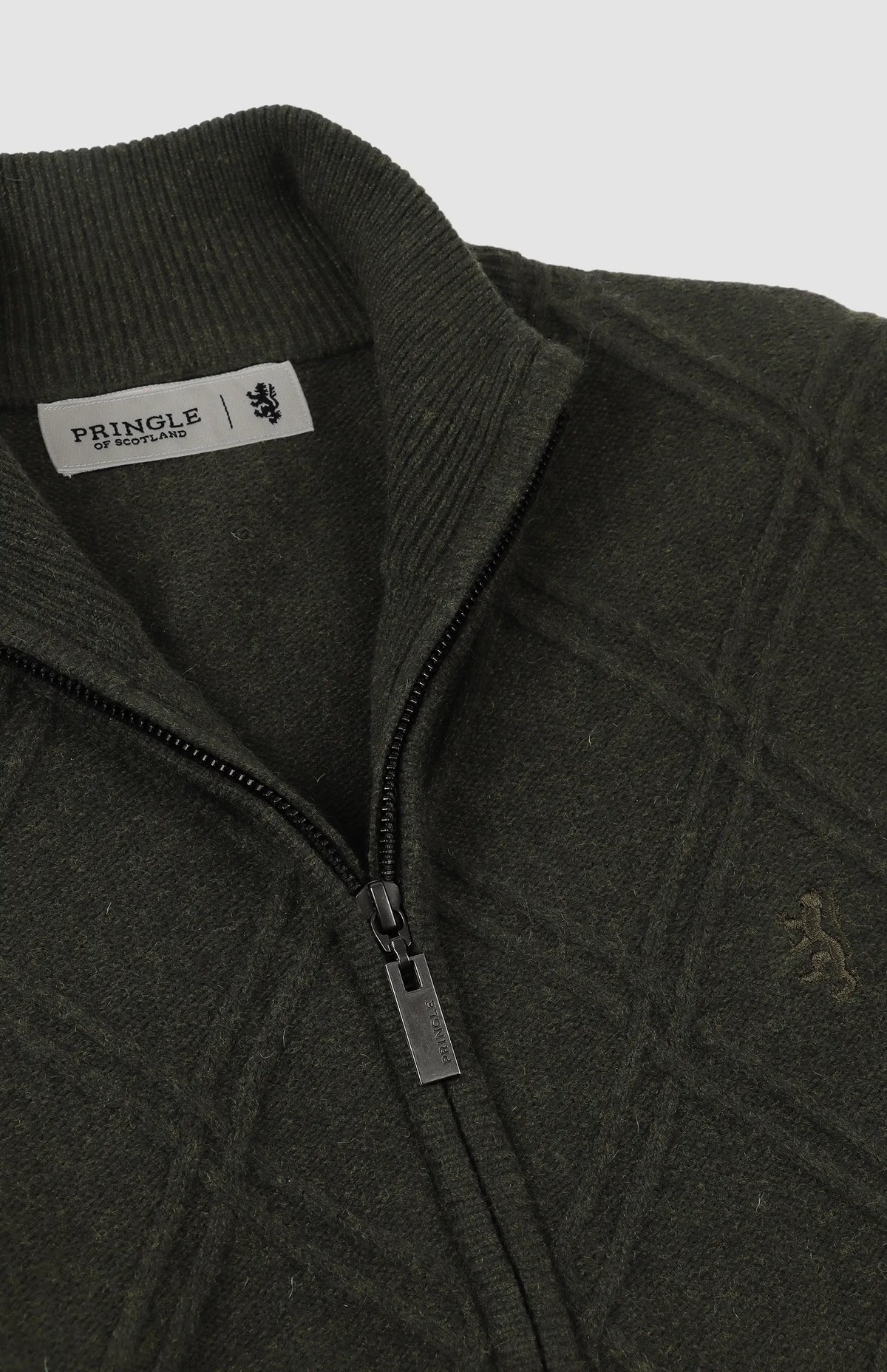 Pringle Jersey Joshua Tonal Argyle Cardigan Olive MKNI1903.