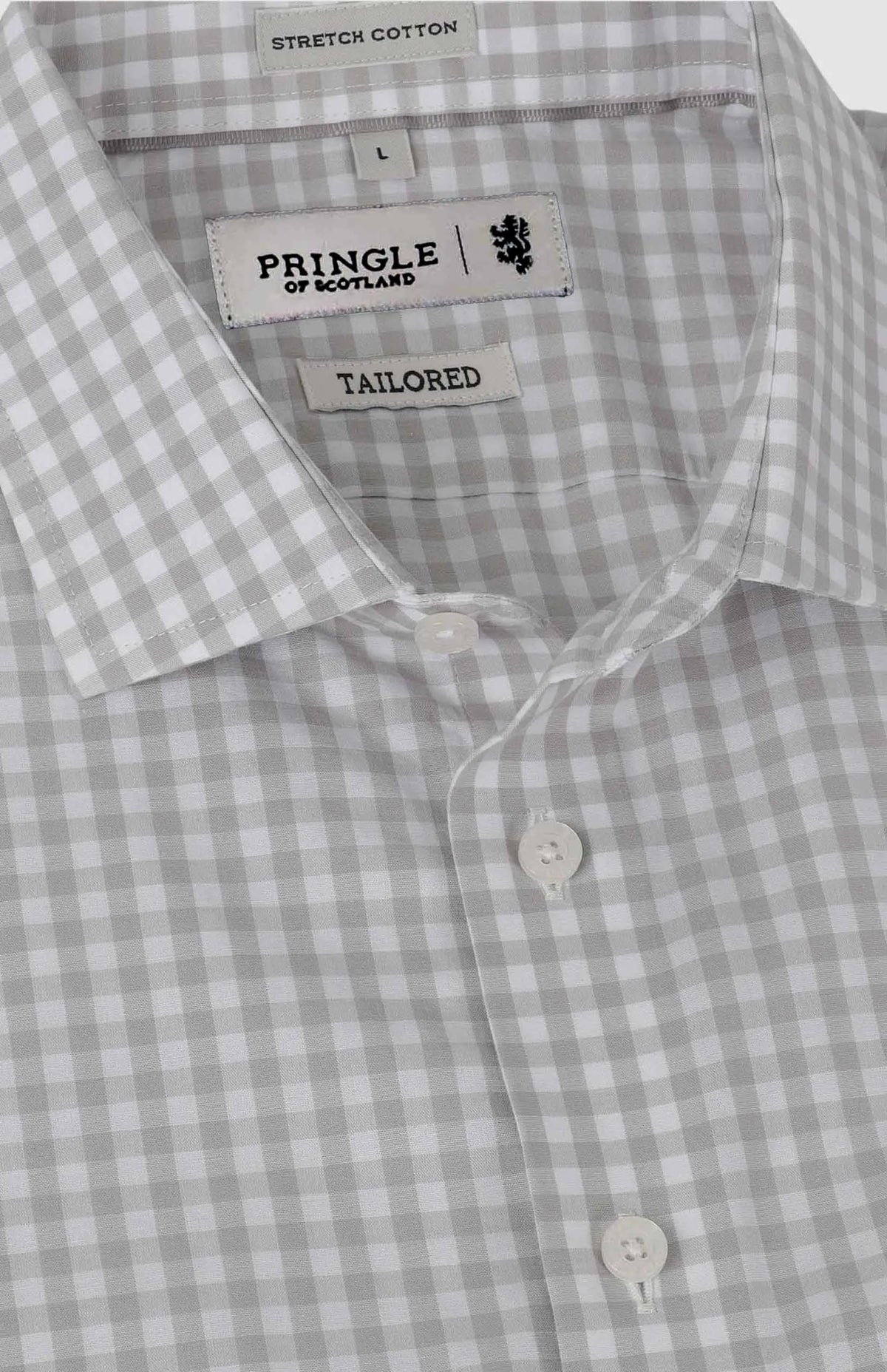 Pringle Bernard Gingham Easy Care LS Tailored Shirt- Grey MSLS1971 PR112113