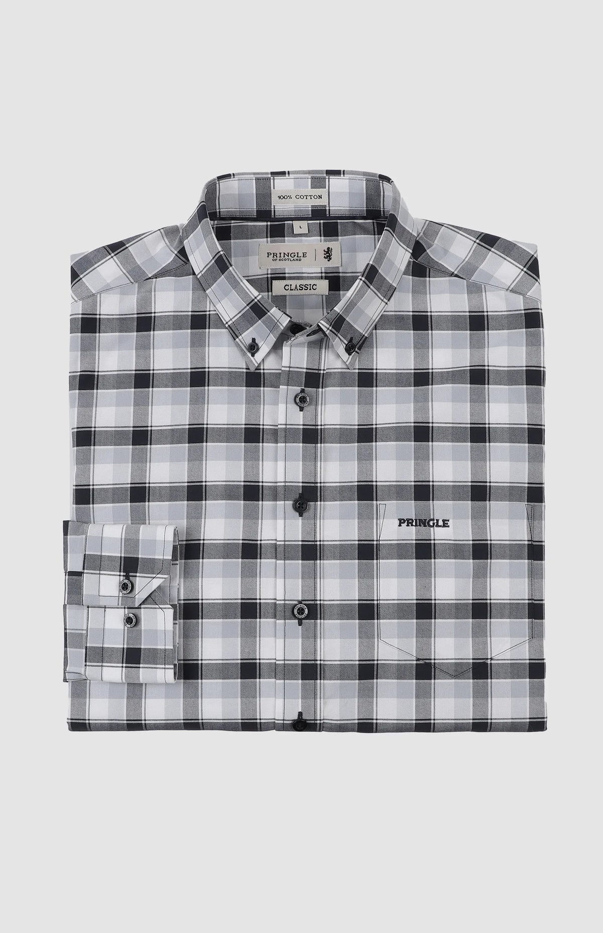 Pringle Lucas Oxford Check Long Sleeve Classic Shirt Navy MSLS1984 PR112205.