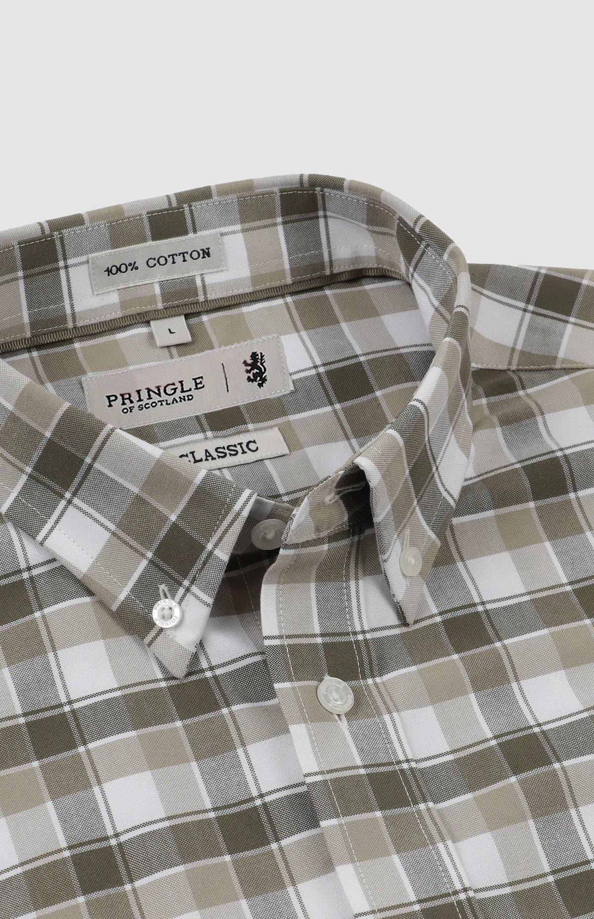 Pringle Lucas Oxford Check Long Sleeve Classic Shirt Olive MSLS1984 PR112205.