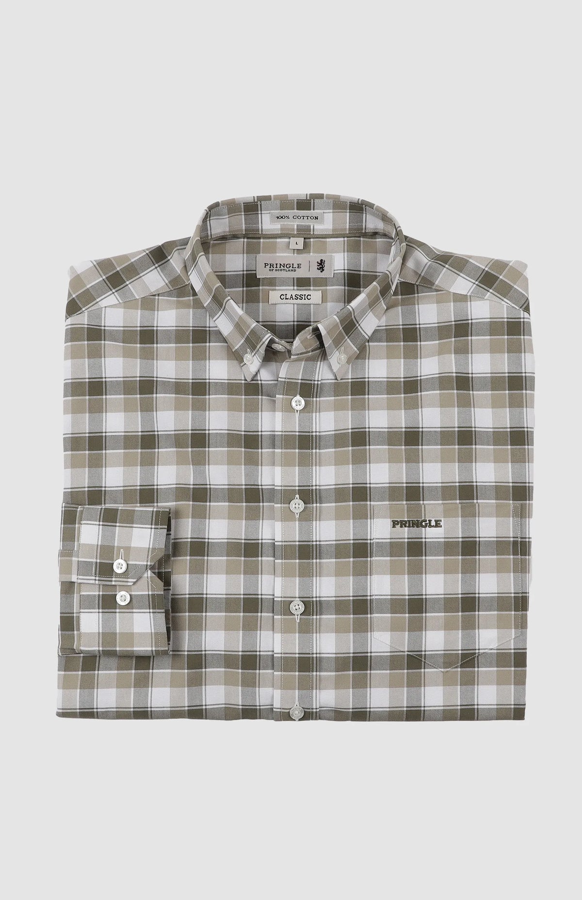 Pringle Lucas Oxford Check Long Sleeve Classic Shirt Olive MSLS1984 PR112205.