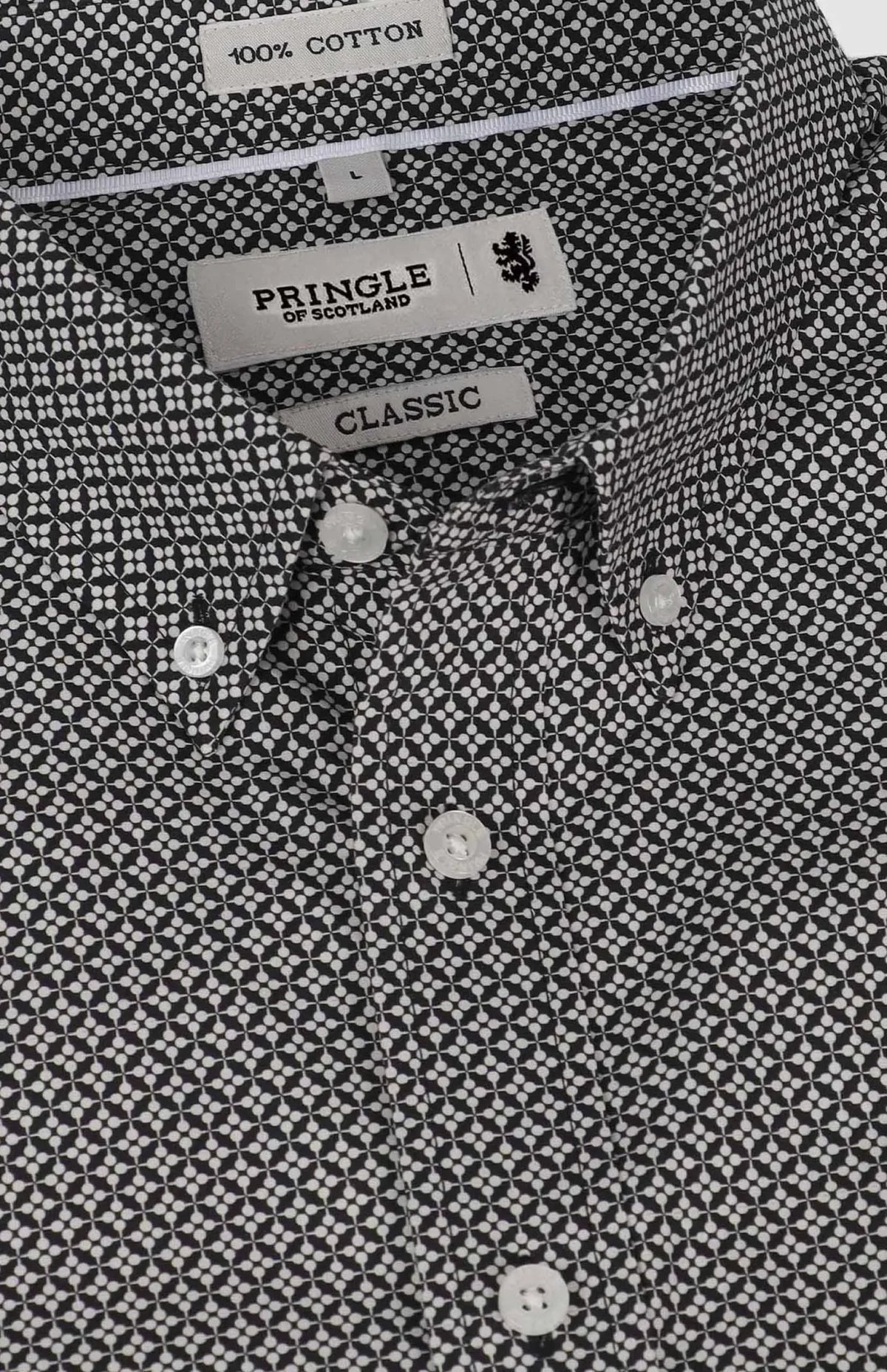 Pringle Men's Thomas Printed Classic Long Sleeve Shirt-Black  PR112368.