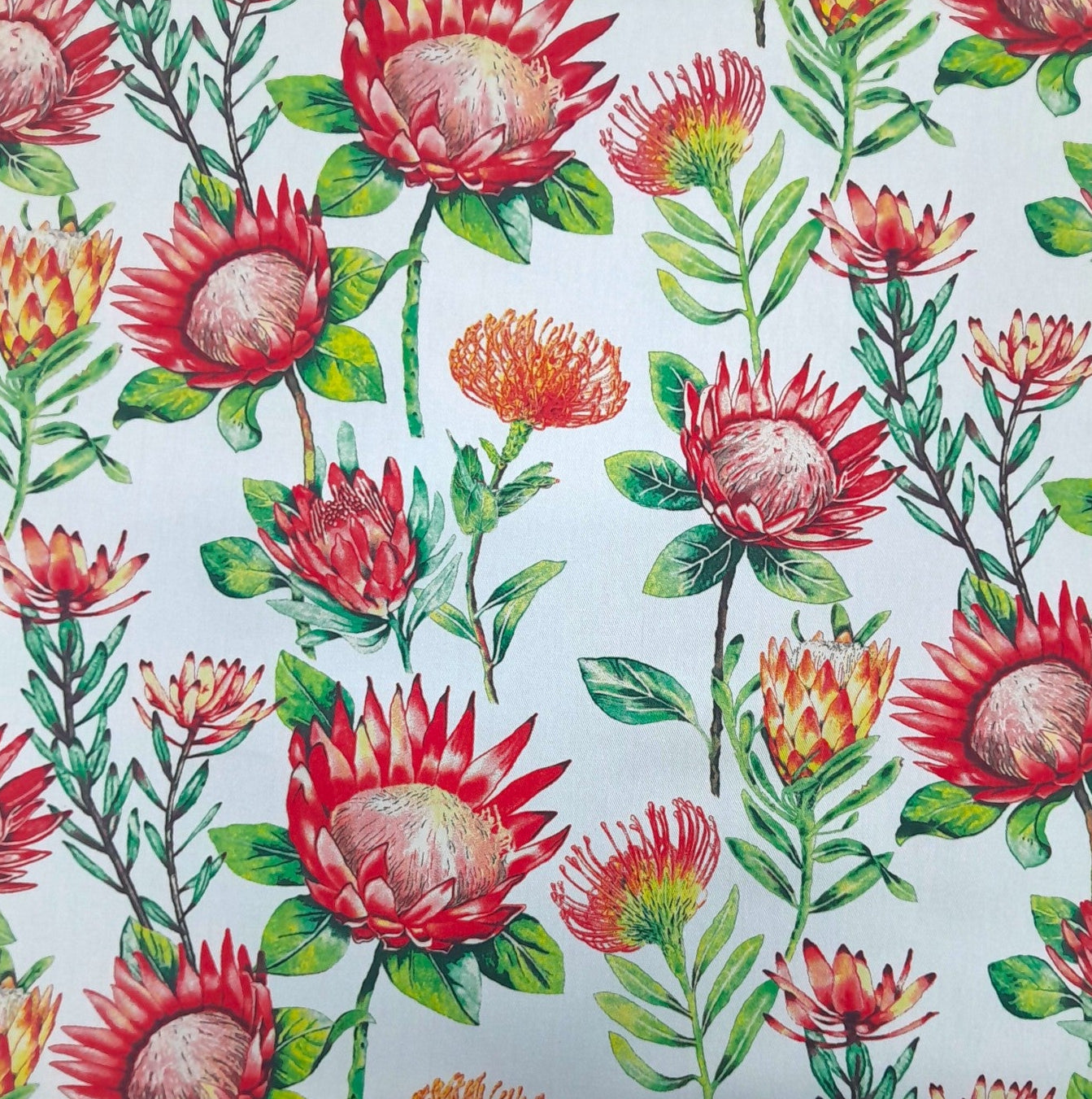Tablecloth Floral Protea Print White 150 cm x 300 cm