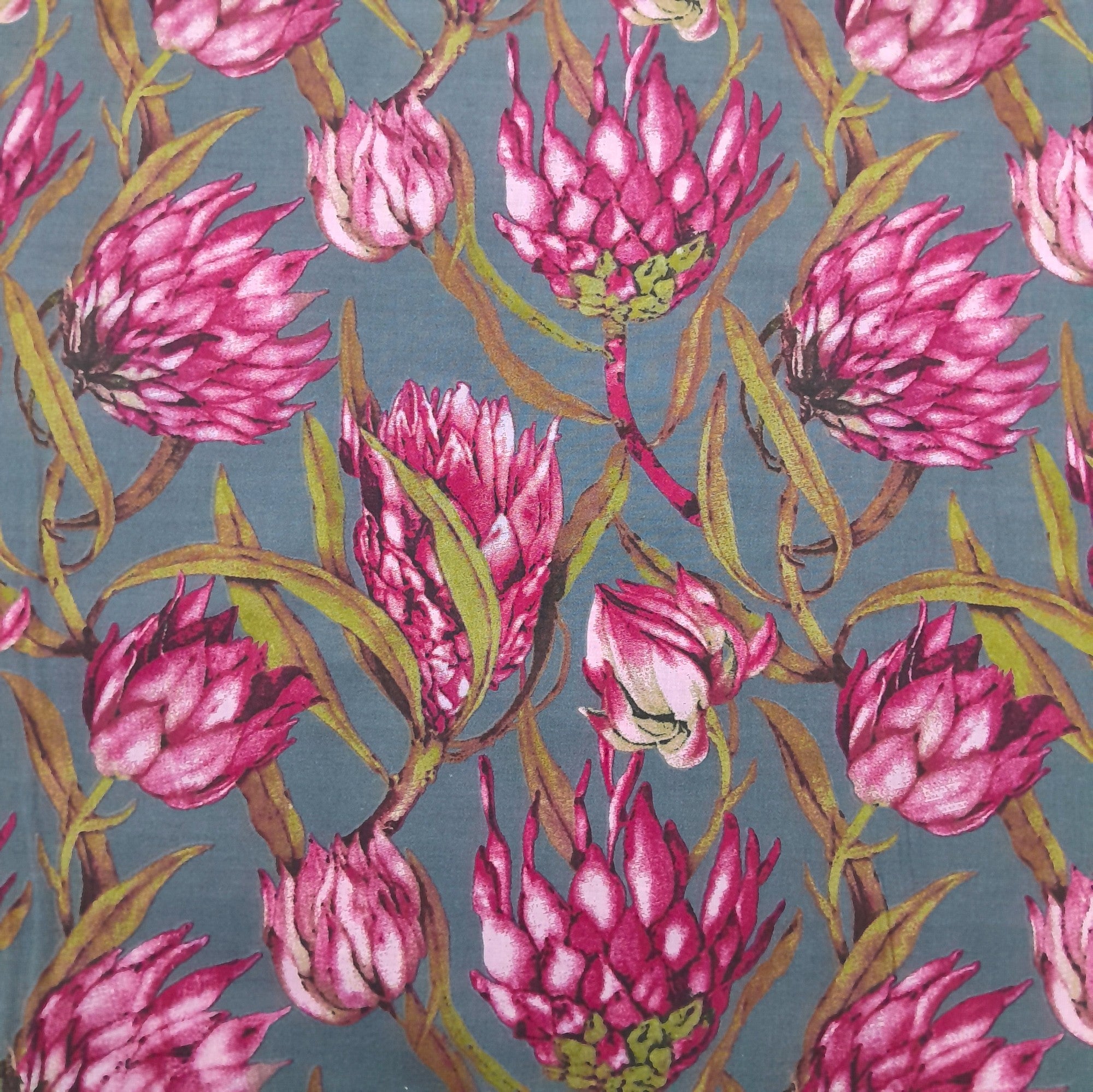 Fabric Printed Poly Cotton Protea Grey 240 cm (8011185193049)