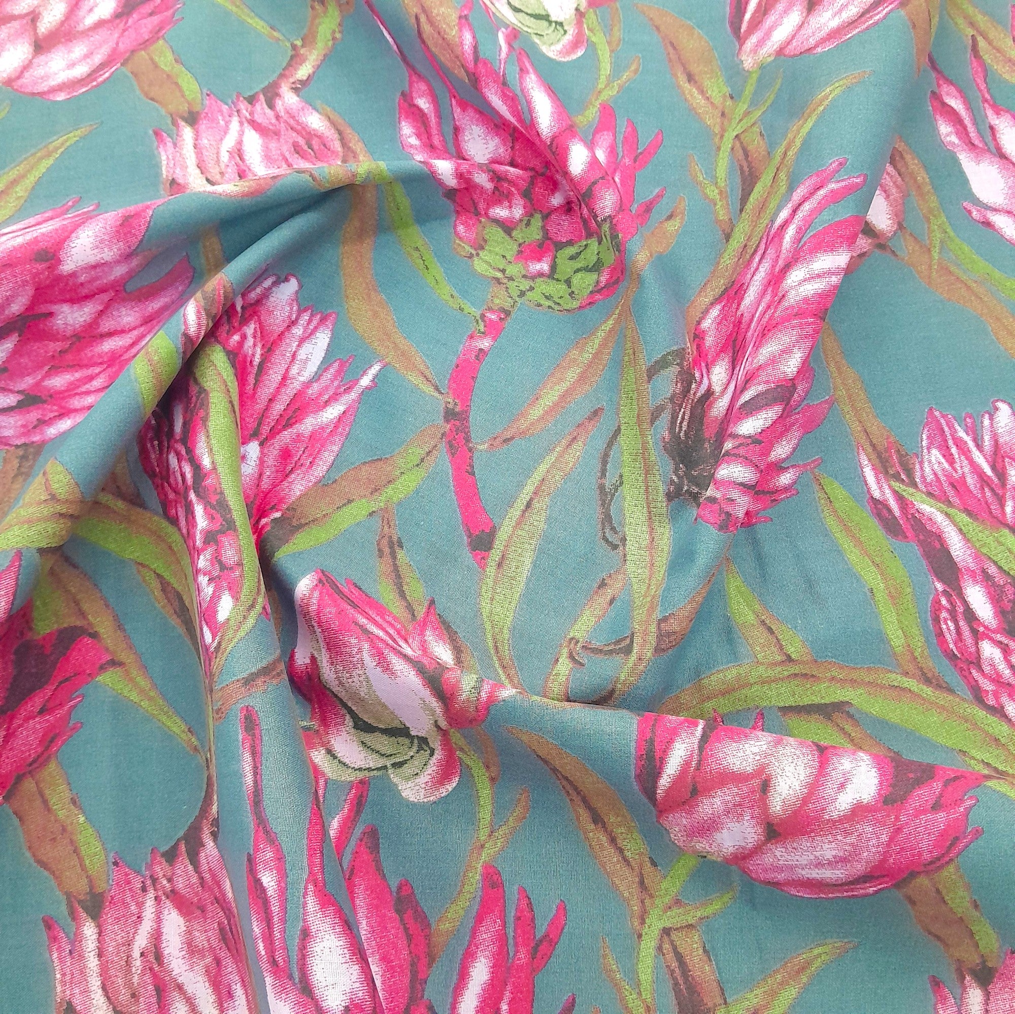 Fabric Printed Poly Cotton Protea Grey 240 cm (8011185193049)