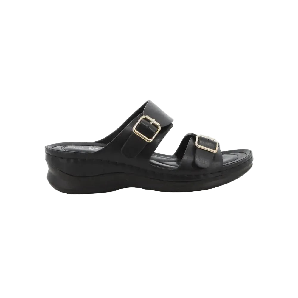 Pierre Cardin Teala Twin Buckle Sandals-Black PCL11036BKBK