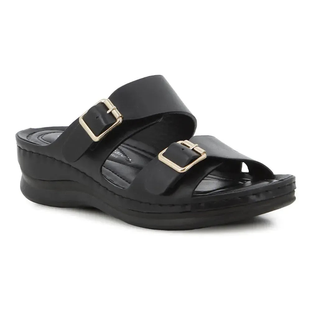 Pierre Cardin Teala Twin Buckle Sandals-Black PCL11036BKBK