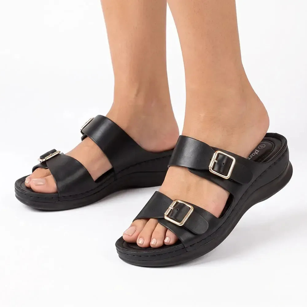 Pierre Cardin Teala Twin Buckle Sandals-Black PCL11036BKBK