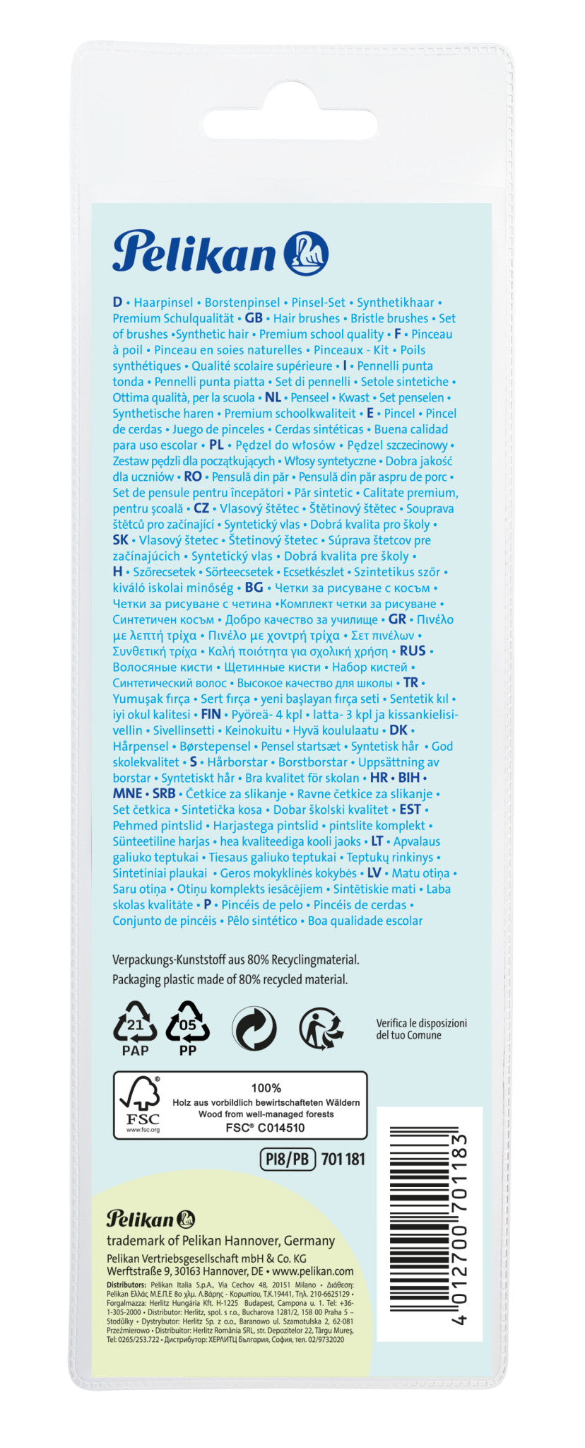 Pelikan Premium Brush Set With 8 Synthetic Brushes 701181