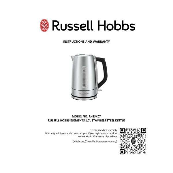 Russell Hobbs Elements 1.7L Stainless Steel Kettle RHSSK07.