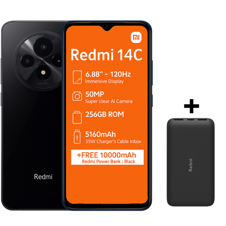 Xiaomi Redmi 14C 256GB Dual Sim - Black Inlcudes Power Bank