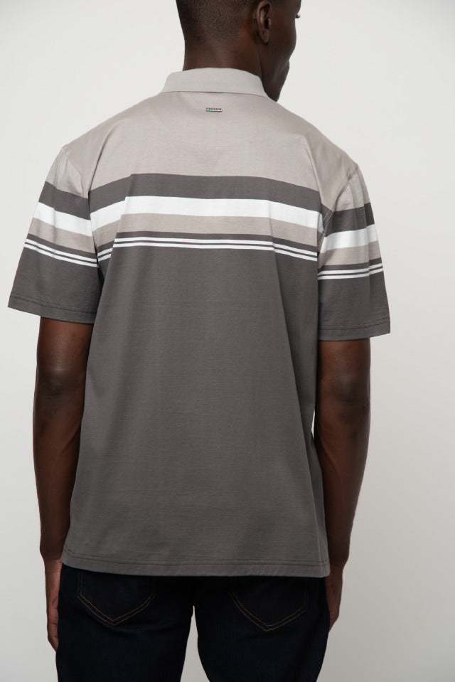 Polo Double Mercerised Stripe Golfer Brown