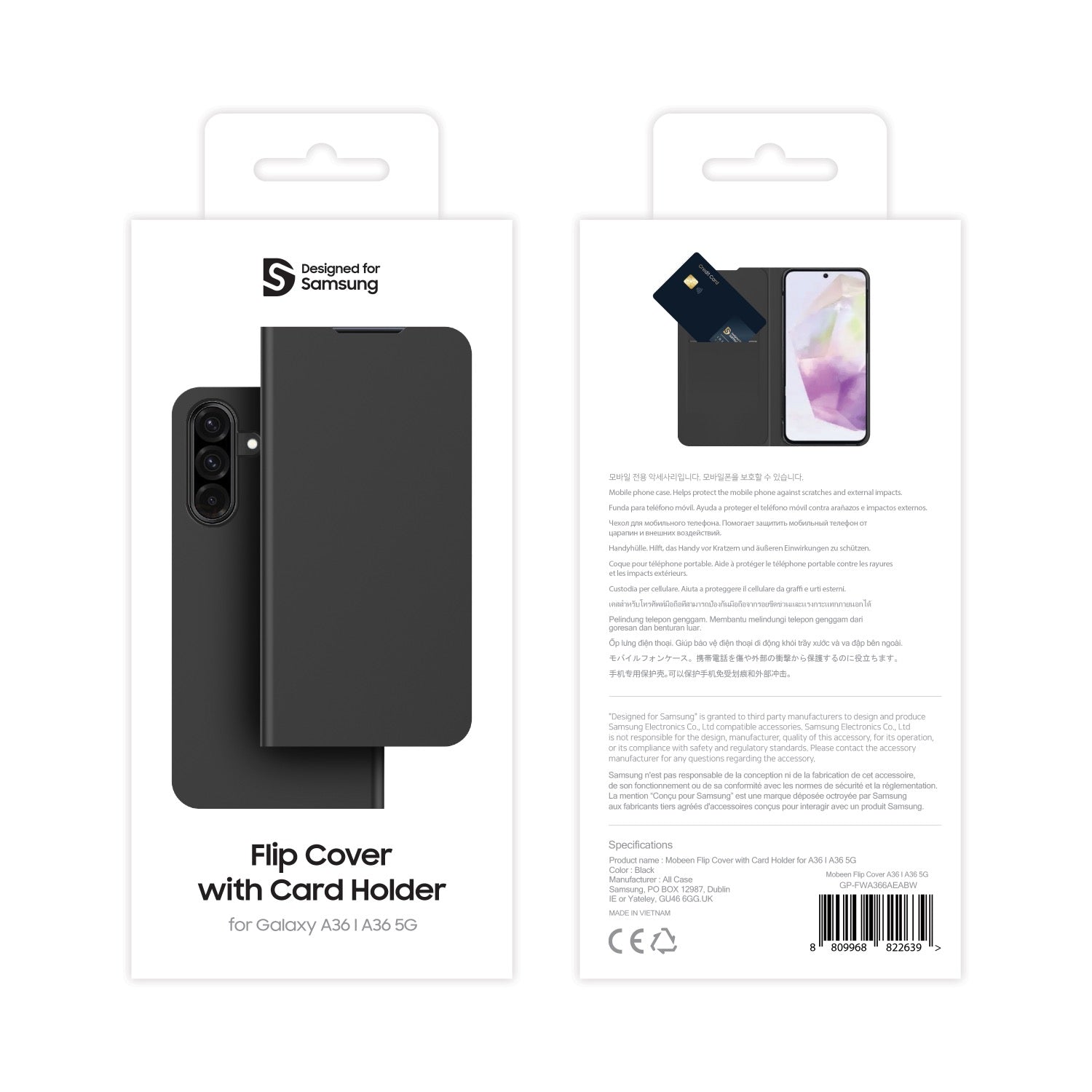 Mobeen Samsung Flip Case With Card Slot for Samsung Galaxy A36 – Black
