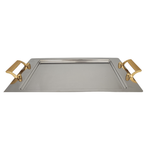 Seden Stainless Steel Plain Tray With Gold Handle SGN2102