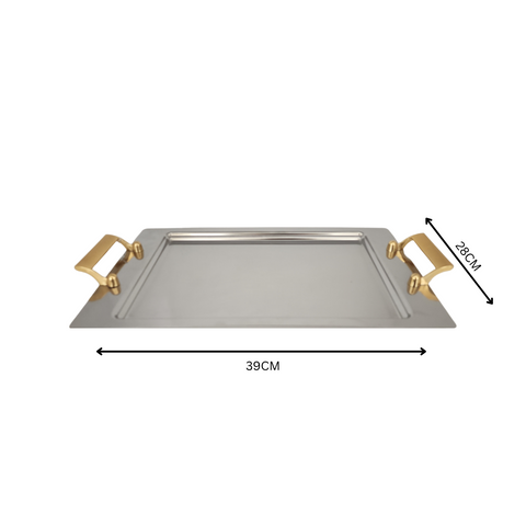 Seden Stainless Steel Plain Tray With Gold Handle SGN2102