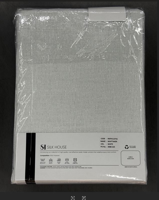 SH Whittaker Taped Sheer Voile Ready Made White Crystal Straps 3088-325
