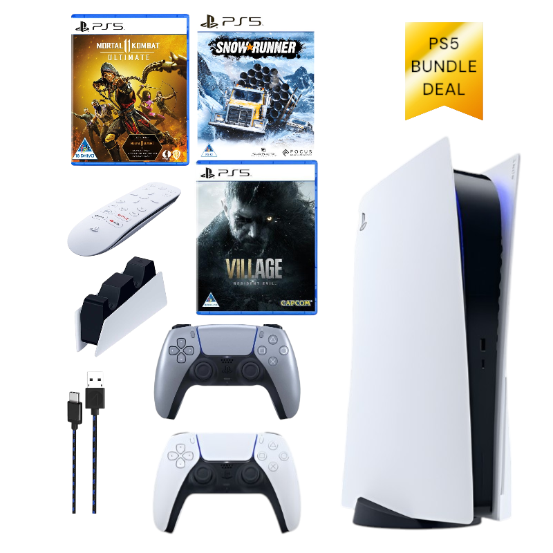 PS5 Adventure Bundle - SnowRunner + Village and more + Dual Controllers (1 Silver)