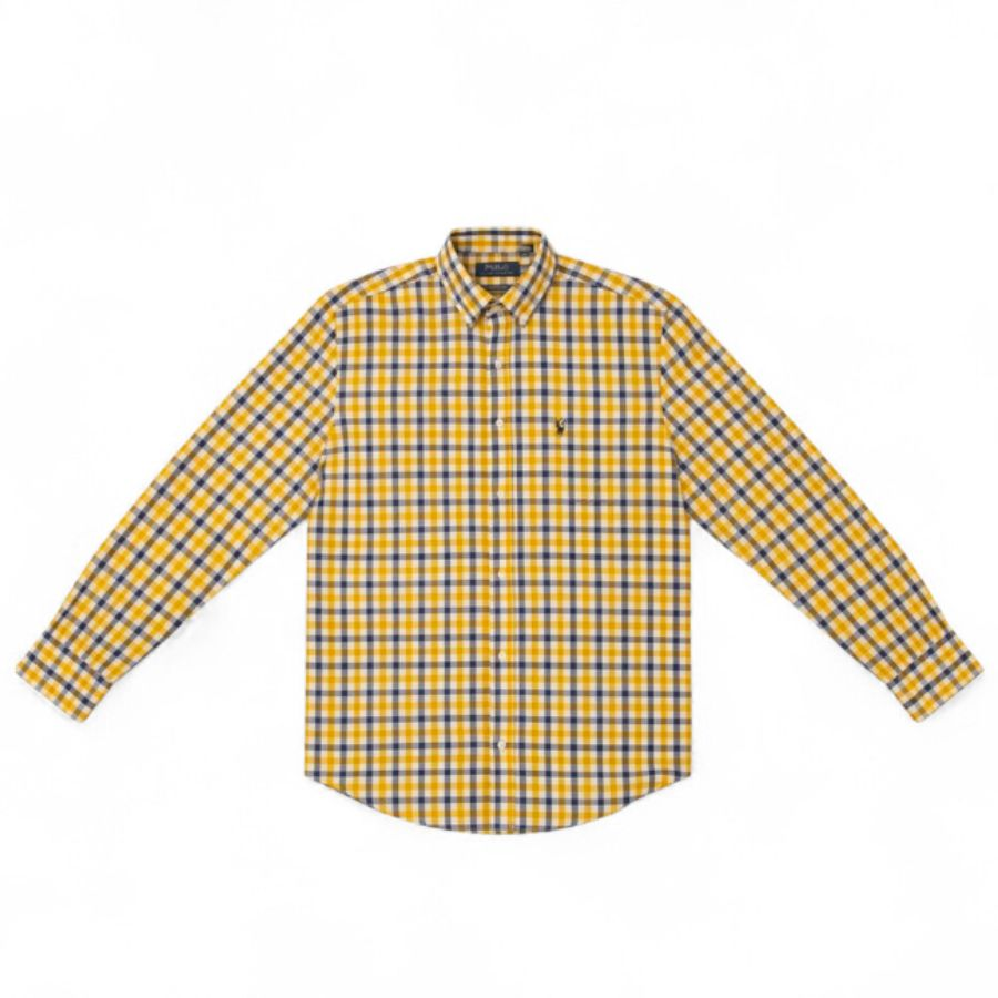 Polo Long Sleeve Gingham Check Shirt Mustard 0070691.