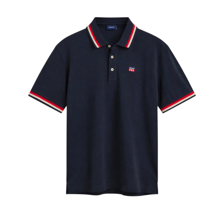 Gant Mens Golfer Retro Shield Pique Short Sleeve In Dark Blue 342009