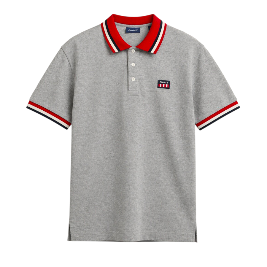 Gant Mens Golfer Retro Shield Pique Short Sleeve in Grey 342008
