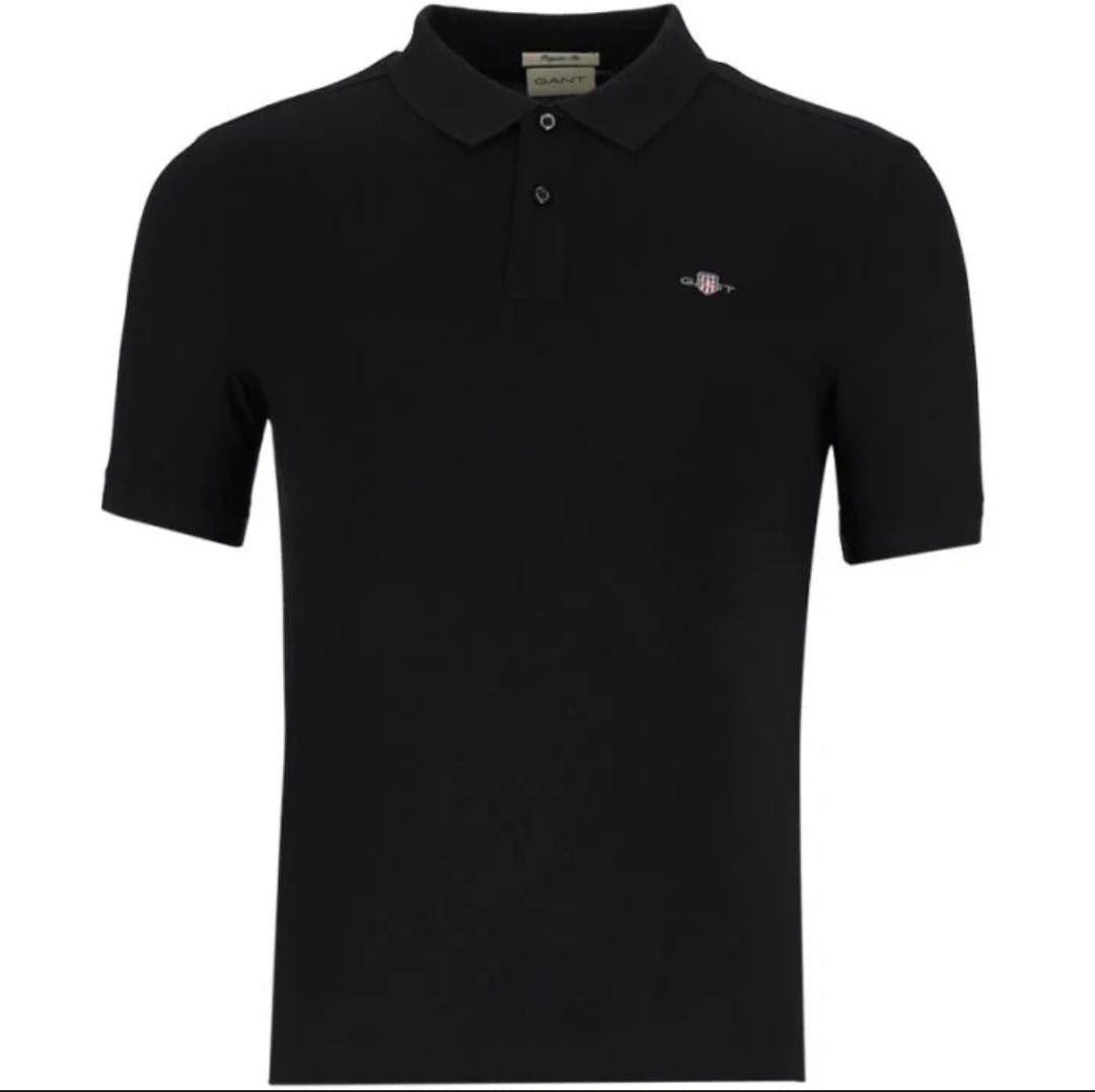 Gant Mens Pique Golfer In Black Short Sleeve Pique  Regular Fit Shield 343782