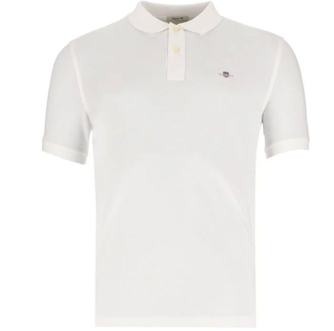 Gant Mens Short Sleeve Pique Golfer In White Regular Fit Shield  343783
