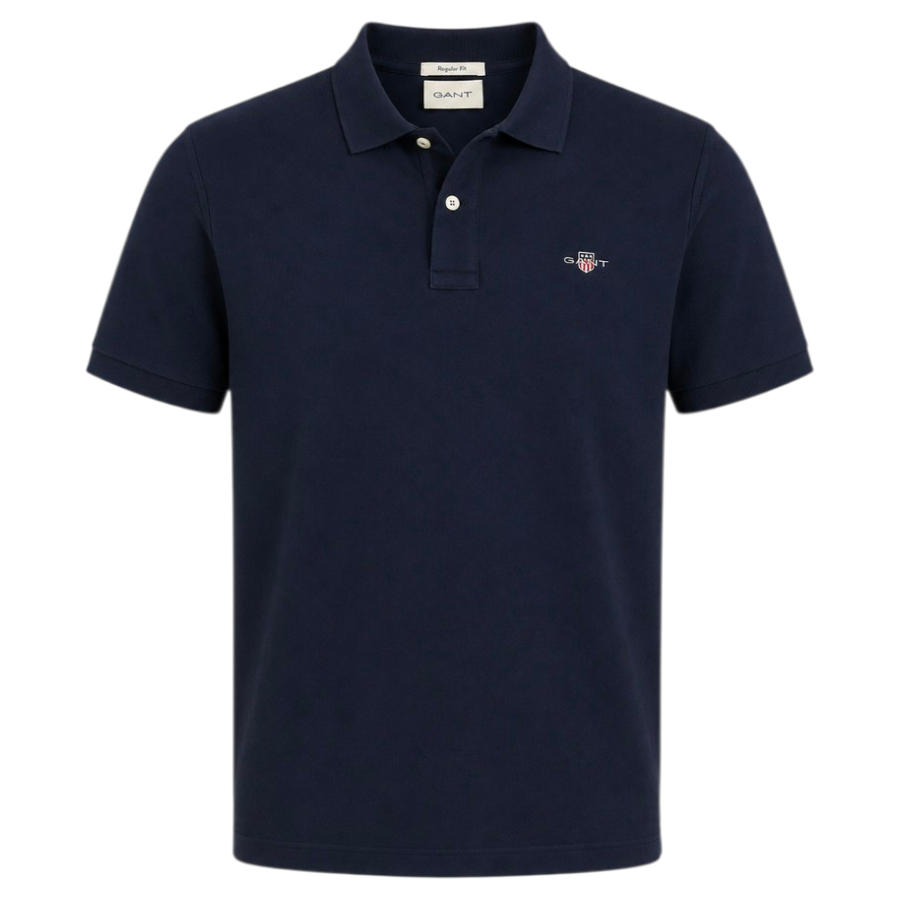 Gant Mens Short Sleeve Pique Golfer In Dark blue Regular Fit Shield 343784