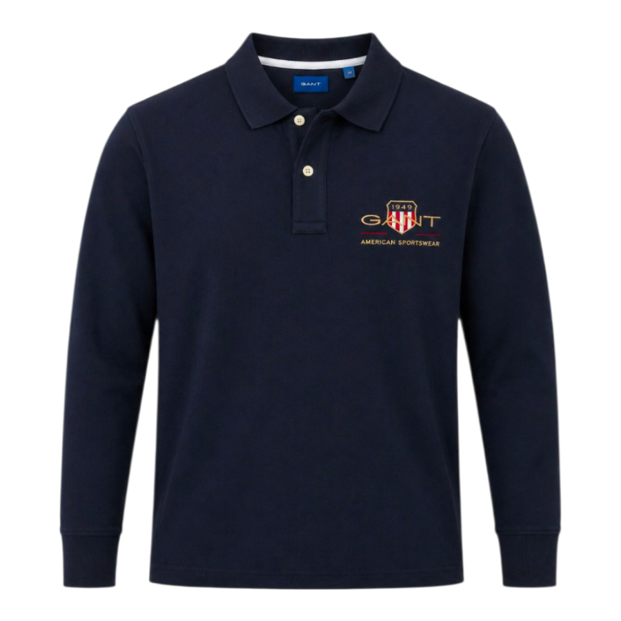 Gant Mens Archive Shield Pique In Dark Blue 342031.
