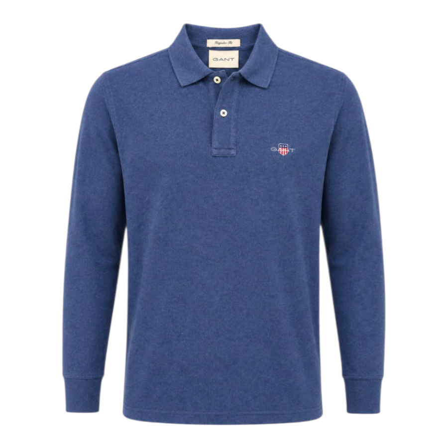 Gant Mens Pique Long Sleeve Rugger In Denim 344471.