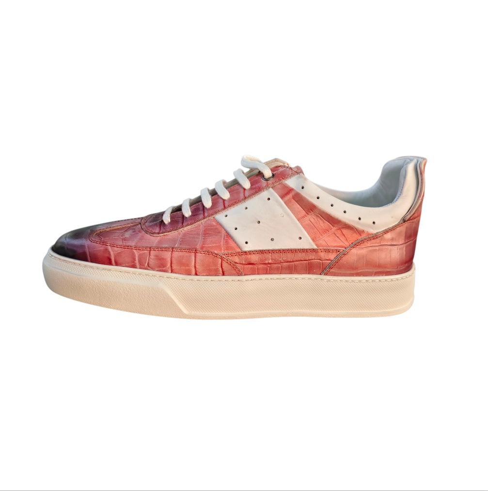 Stefano R Men's Red & White Croc Embossed Leather Sneakers – 1012-01-L1