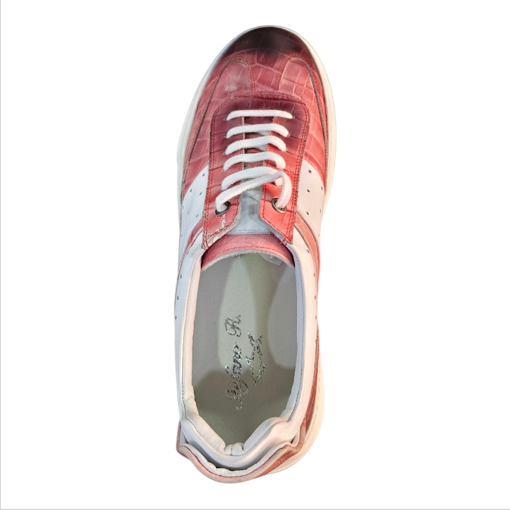 Stefano R Men's Red & White Croc Embossed Leather Sneakers – 1012-01-L1