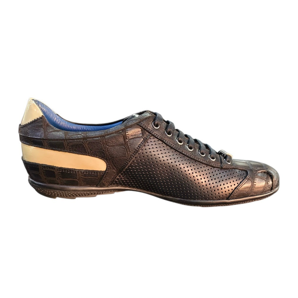 Stefano R Men's Black Croc-Embossed Leather Sneakers with Cream Heel Detail – A1720-21