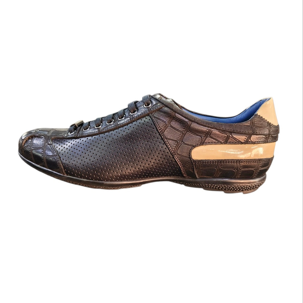 Stefano R Men's Black Croc-Embossed Leather Sneakers with Cream Heel Detail – A1720-21