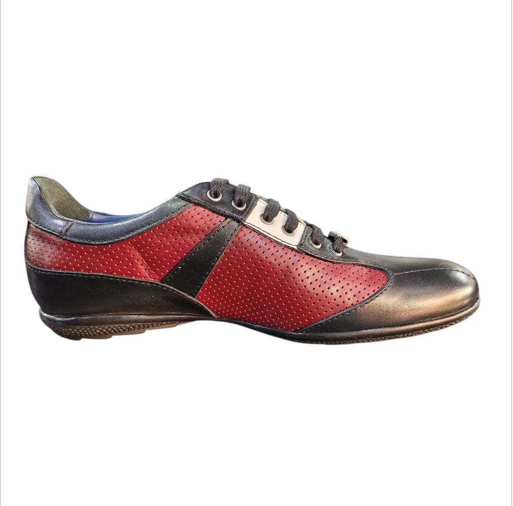 Stefano R Men's Black & Red Leather Sneakers with Perforated Panels – A1720-14