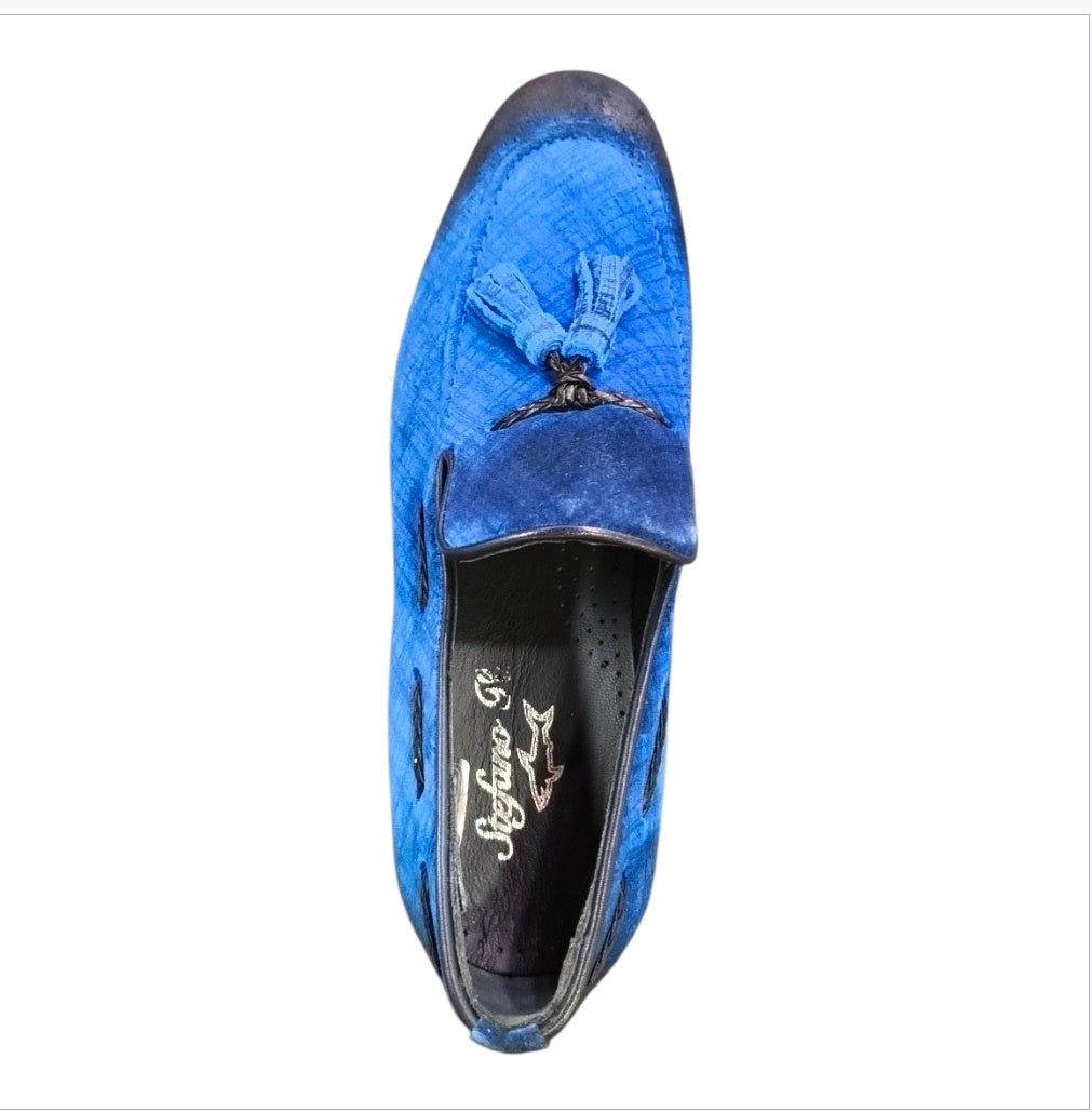 Stefano R Men's Royal Blue Suede Tassel Loafers – X-308