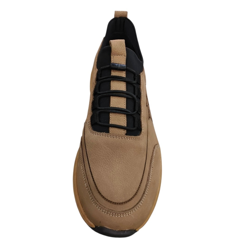 Stefano R Men's Beige Leather Outdoor Sneakers with Rugged Sole – 1802