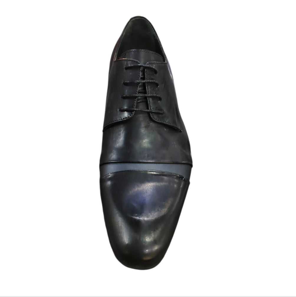Stefano Men's Navy Leather Cap-Toe Oxford Dress Shoes – 150599