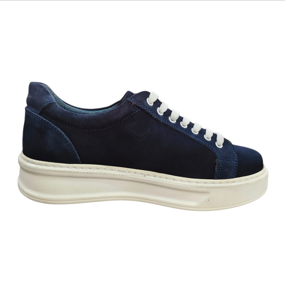 Stefano R Men's Navy Suede Leather Platform Sneakers