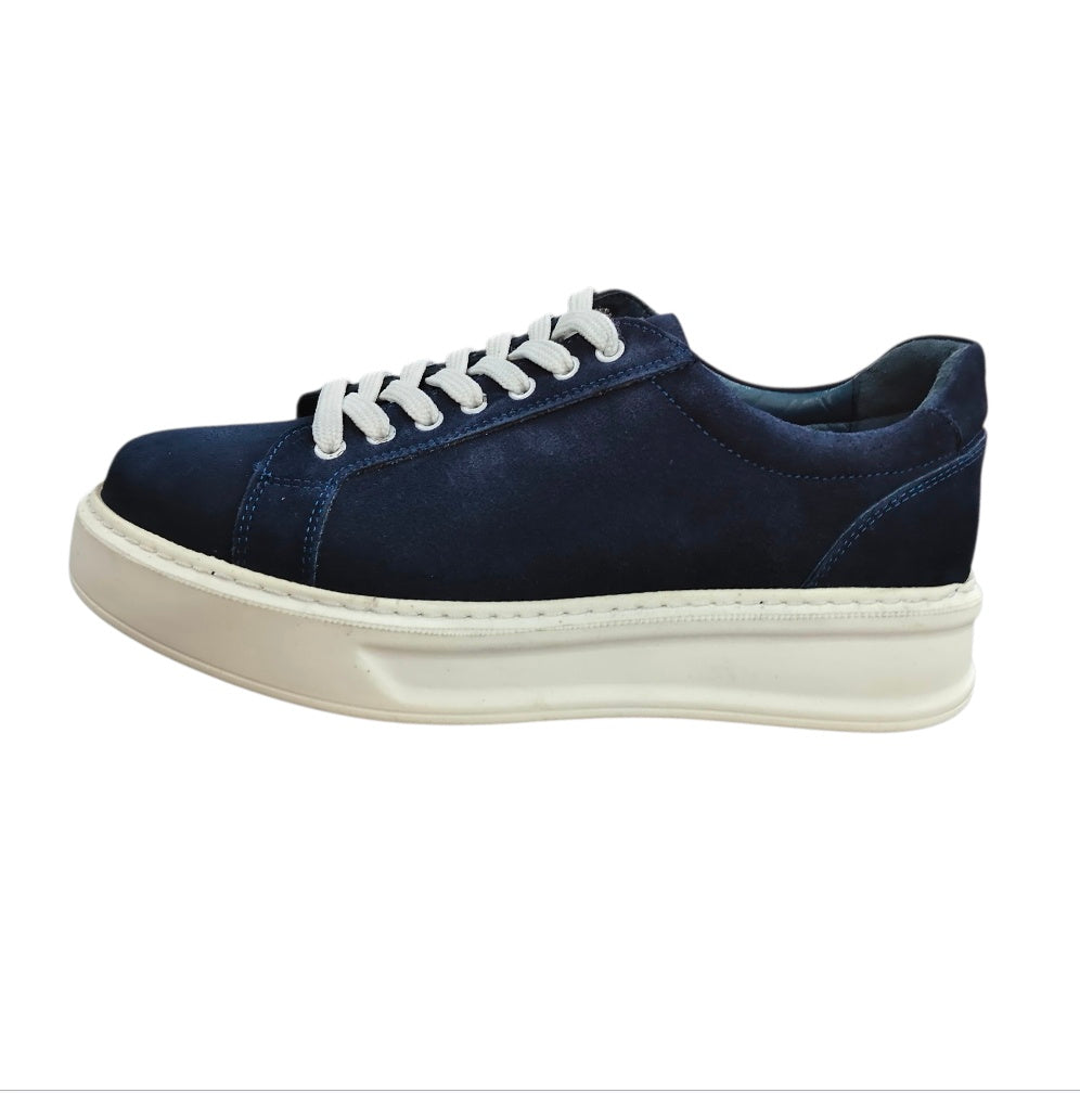 Stefano R Men's Navy Suede Leather Platform Sneakers
